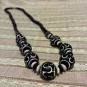 Black with White Accent Beaded Necklace